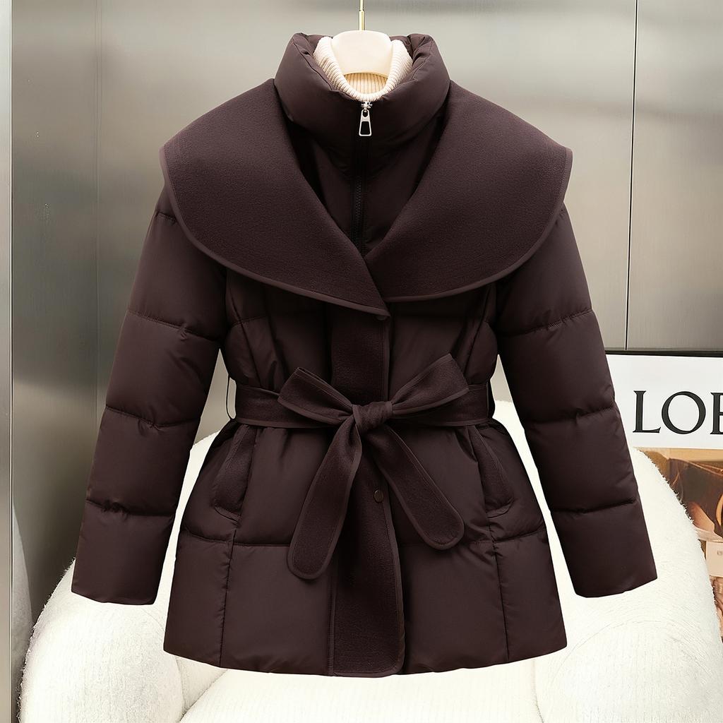 Stand-up collar fashion cotton-padded coat for women's medium and long winter new waist and thin lace-up cotton-padded coat
