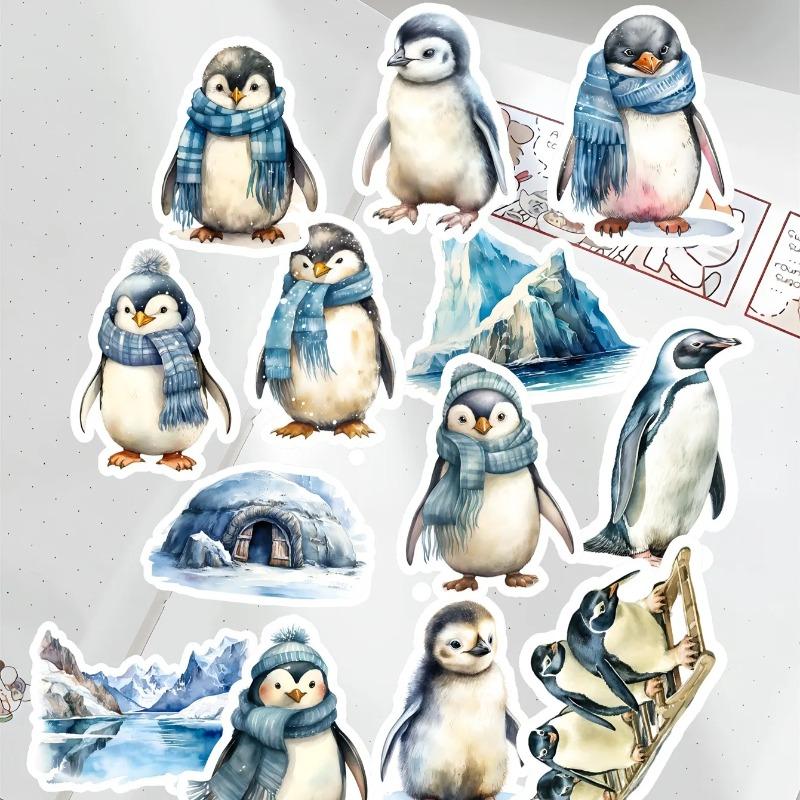 17pcs Cute Watercolor Antarctic Penguin Stickers,Handbook Scrapbooking Literature And Art, Decoration Mobile Phone journaling
