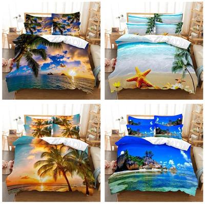 3D Beach Landscape Bed Set Large Down Duvet Cover Pillowcase Bedding Set King Size Bed Twin Bed Full Double Bed Single Bedroom Seaside Coconut Tree