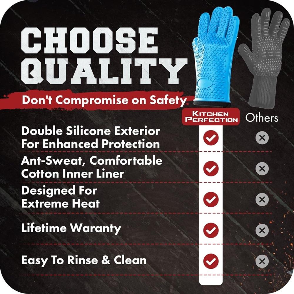 Vanntette silikonhansker Varmebestandige Sklisikre Mikrobølgeovnsvotter Kjøkken BBQ Baking Matlaging Canvas-søm Ovnshansker