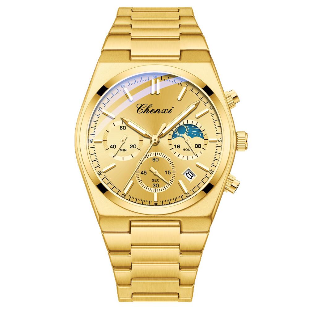 CHENXI Men's Multifunctional Wristwatch Calendar Moon Phase Chronograph Stylish Luminous Waterproof Men's Quartz Watch