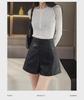 2024 Women's High-Waist PU Leather A-Line Wide-Leg Shorts for Autumn & Winter - Versatile Outdoor Wear