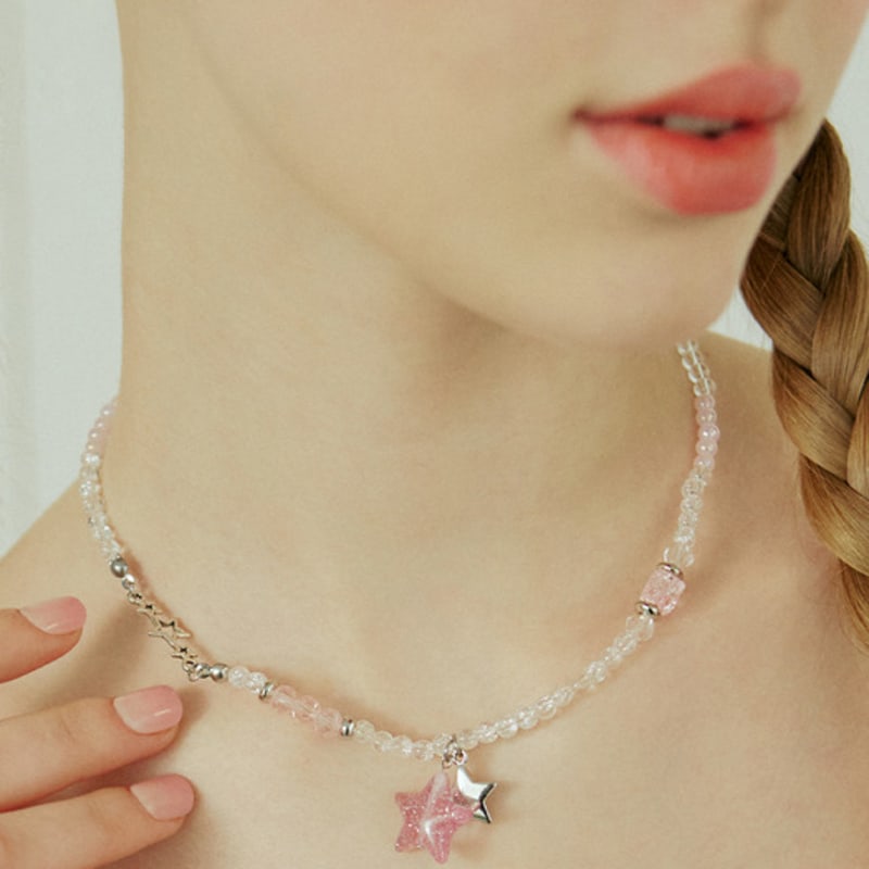 VVV Glitzer Doppelstern Klarperlen Halskette