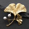 New Fashion Ginkgo Brooches for Women Men Stainless Steel Gold Color Leaf Brooch Pin Accessories Wedding Party Jewelry Gift