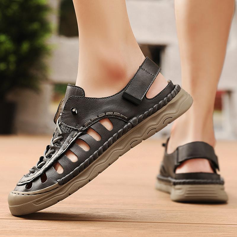 Fashion 2025 Cow Leather Casual Sandals Summer High Quality Outdoor Handmade Men Sandals Comfy Thick Bottom Mens Beach Shoes Size 48