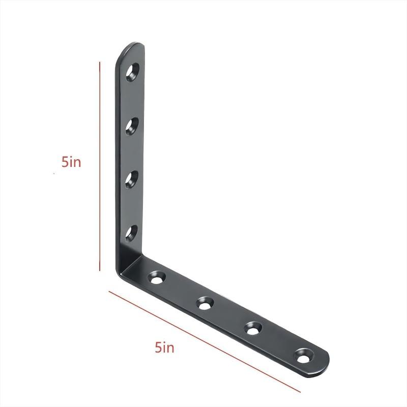 Black L-shaped Bracket - Heavy-duty Corner Bracket with Screws for Wooden Bookshelves, Steel Structure Right Angle Support