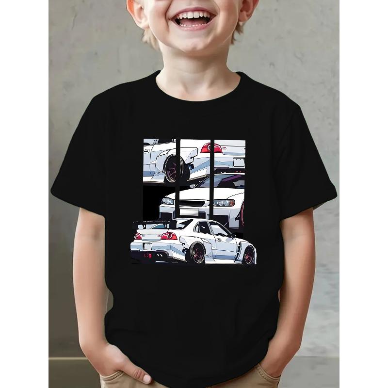 Summer Fashion Boys Short Sleeve T-Shirt Cartoon Print Outdoor Casual 110 чёрный