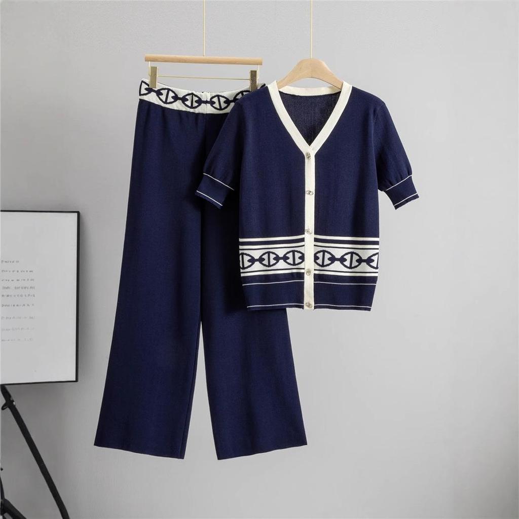 Women's Summer Knit Top & High-Waist Pants Set