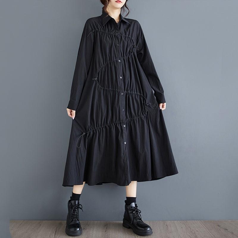 Long Sleeve Plus Size Vintage New In Dresses for Women Casual Loose Spring Autumn Shirt Dress
