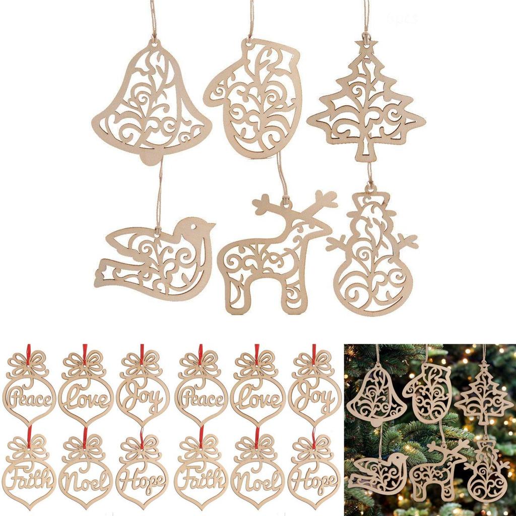 6pcs Christmas Decoration Wooden Pendants Charming Xmas Tree Hanging Ornaments Set
