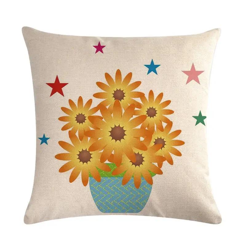 New 45*45Cm Yellow Sunflower Pillowcase Linen Pillowcase Home Sofa Decorative Cushion Cover