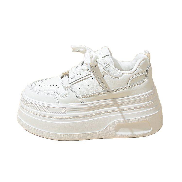 Little White Shoes Women's 2025 Spring New Versatile Thick Baseplate Shoes Versatile Small Inner Height Increase Leisure Sports Muffin