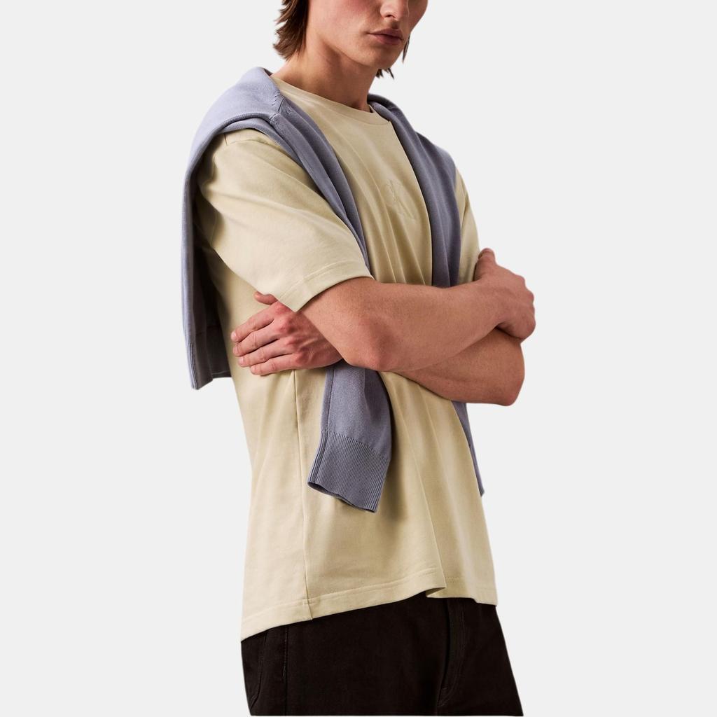 Calvin Klein Minimalist Comfortable Versatile Casual Glossy Logo Short Sleeve T-Shirt Men Tops Beige 4RAB812-NF1