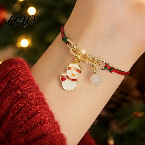 Stackable Festive Wrist Jewelry Christmas Bracelets, Red Green String Bracelet, Adjustable Charm Bracelet Webbing with Glow in The Dark Bead for Women