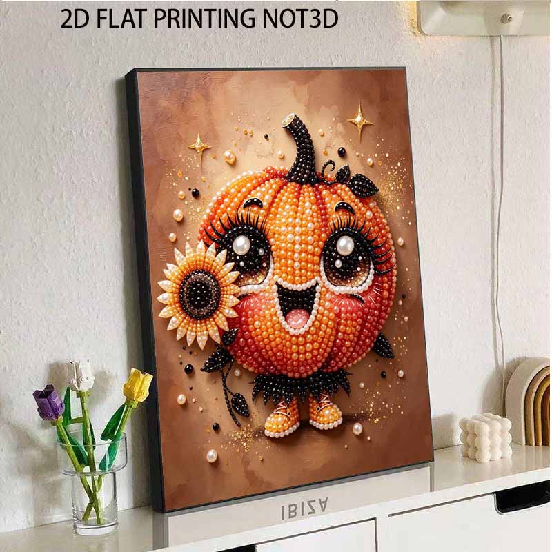 Cute Pumpkin Sunflower Frameless Pearl Painting Kit 3D Bead Canvas Art Romantic Home Wall Decor Craft Handmade Creative Seasonal Decor Gift