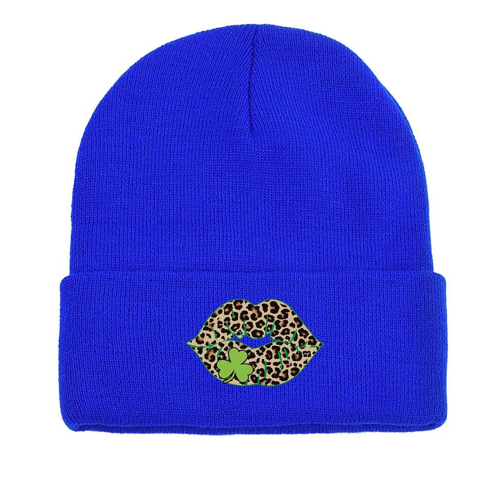 Shamrock Lips Warm Knitted Hat Beanie, St. Patrick's Day Man Cap Versatile Thermal Sporting Bobble Hat Knit Cap Beanie