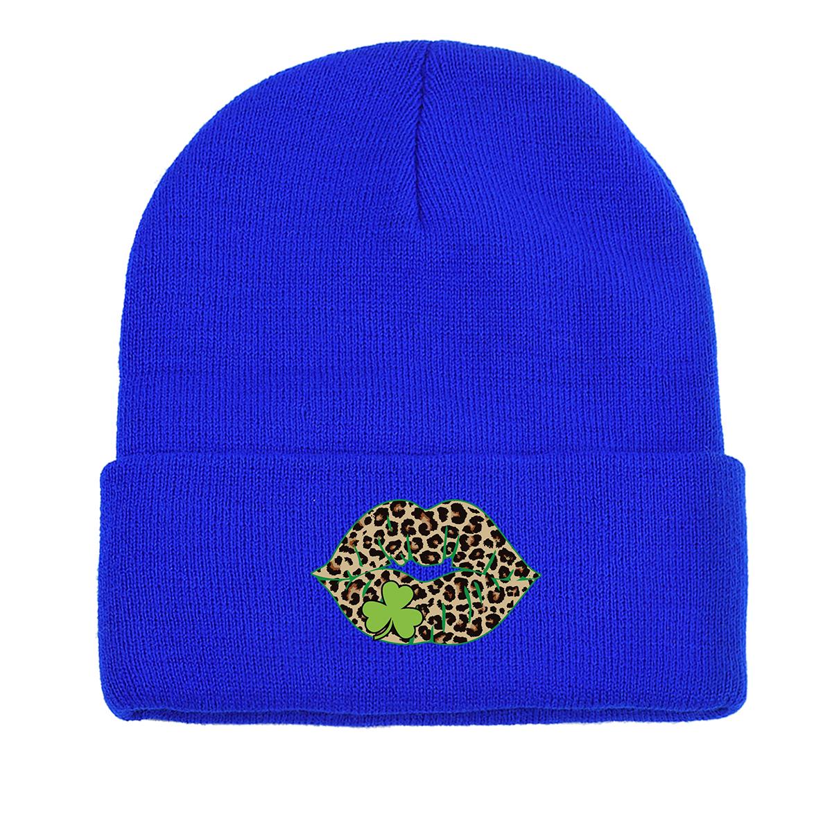 

Shamrock Lips Warm Knitted Hat Beanie, St. Patrick s Day Man Cap Versatile Thermal Sporting Bobble Hat Knit Cap Beanie as the picture синий