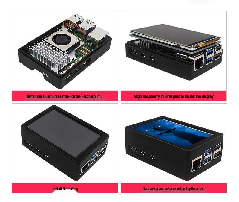 Raspberry Pi 5/4B 3,5" Touchscreen-Display 480x320 Auflösung mit GPIO, Halterung & Lüfter
