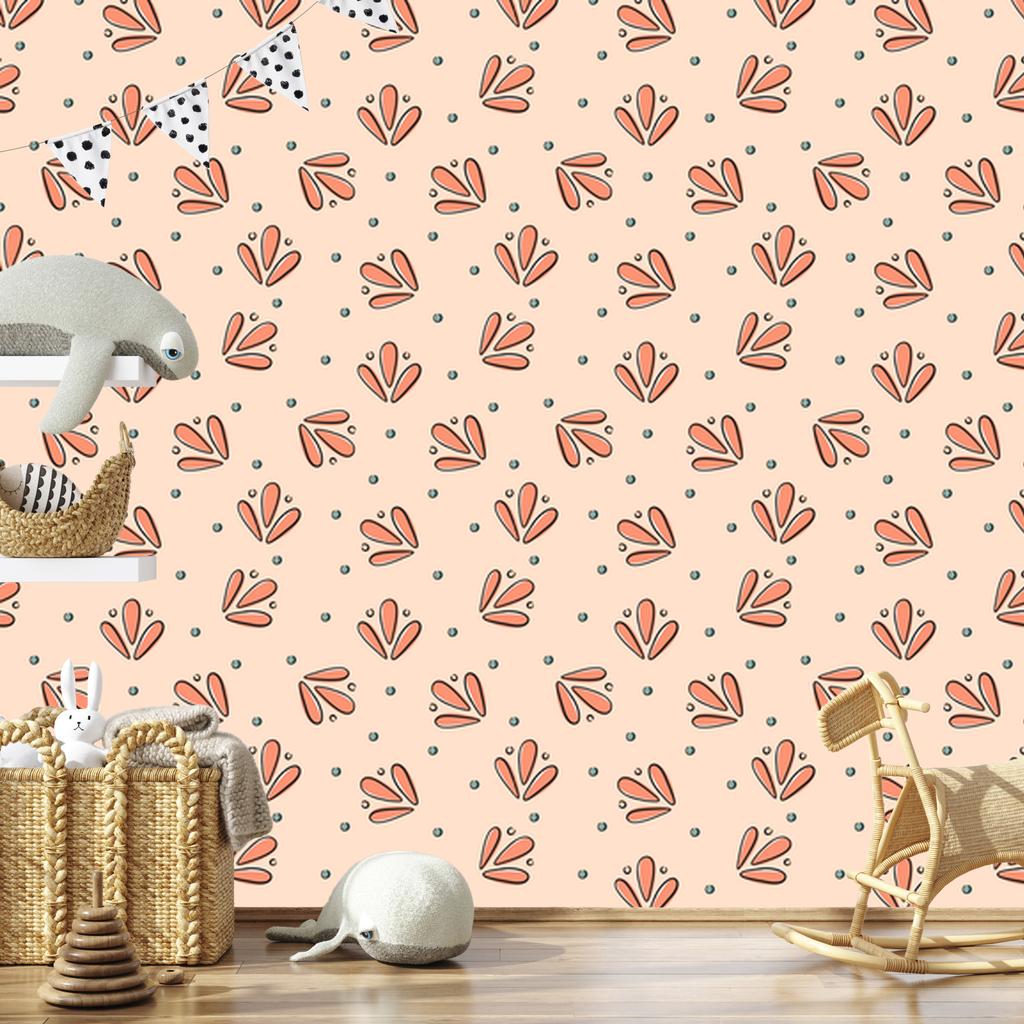 Wallpaper Small Flowers Cream, Beige and Orange for Living Room and Bedroom 50x1000