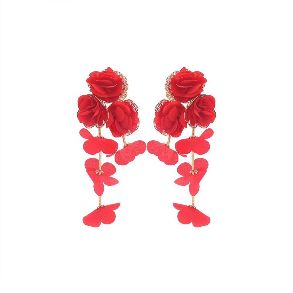 Chiffon Flowers Tassel Earrings Multicolor Women Earrings Sweet Long Drop Earring  Ear Jewelry