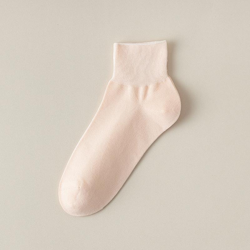 Women's Spring and Summer Thin Pure Color All Go Boneless Simple Loose Mouth In The Tube Socks
