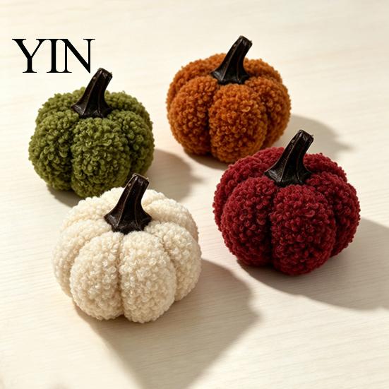 Indoor Photography Props Mini Plush Artificial Pumpkin Decoration, Fall 3D Stuffed Flannel Texture Pillows Ornament for Autumn Halloween Thanksgiving