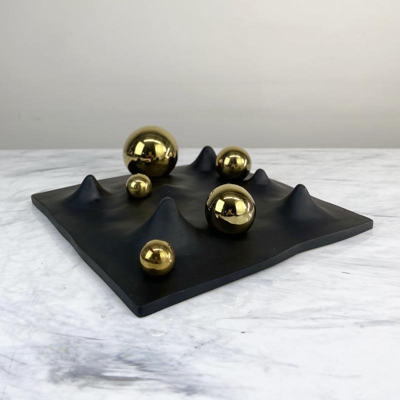 Современный простой и легкий роскошный черный серебристый металлический шар декоративный поднос модель гостиной геометрические украшения для хранения 9980₽