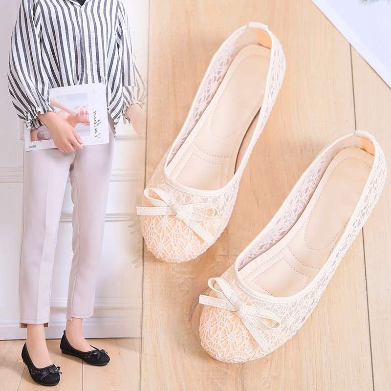 Flache Mesh-Einzelschuhe für Damen 2025 Frühling und Sommer neu, atmungsaktiv, vielseitig, Doudou-Schuhe mit flachem Boden, rutschfest, weichsohlig, Umstandsschuhe