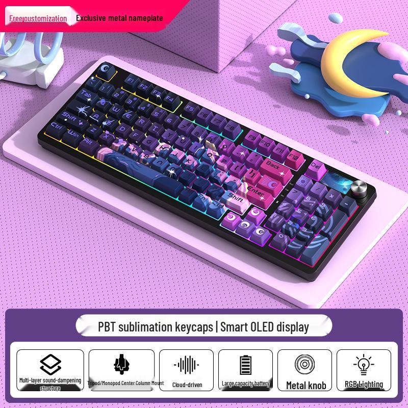 98-Tasten Kabellose Bluetooth Tri-Mode Mechanische Tastatur mit Blauen, Schwarzen, Braunen, Roten Schaltern - RGB für Gaming, Büro, Esports, Mädchen.