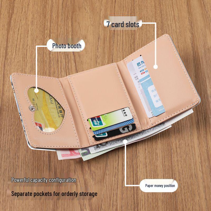 Cow Cat Women's Large Capacity Tri-Fold Wallet with Multi-Card Slots and Coin Purse