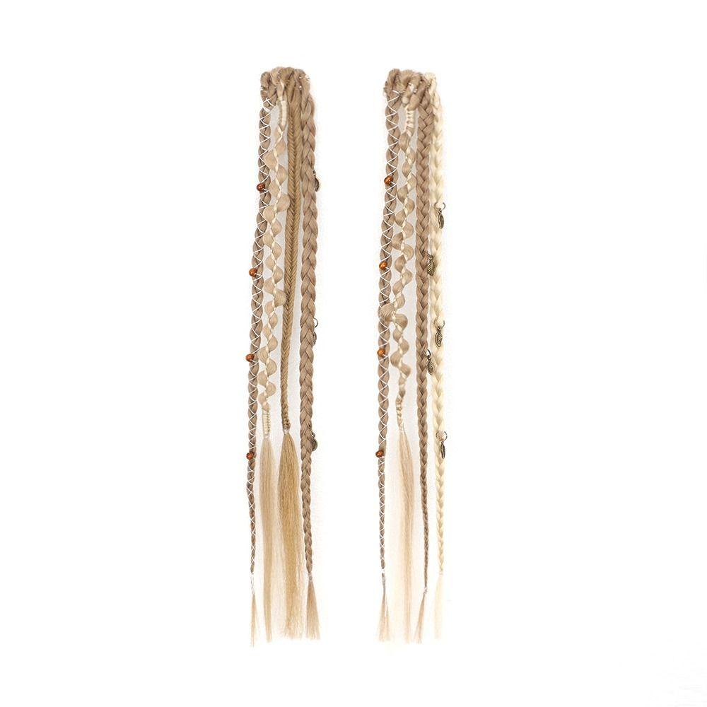 2Pcs Handmade Bohemia Clip In Hair Extensions 16/20 Inches Braided Ponytails  for Women