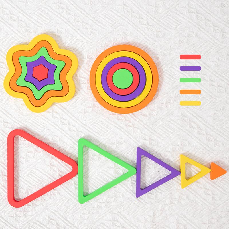 Holz Geometrische Bunte Puzzles 3D Formen Kognitionsbrett Montessori Puzzle Lernspielzeug für Kleinkinder Farbe Form Lernen