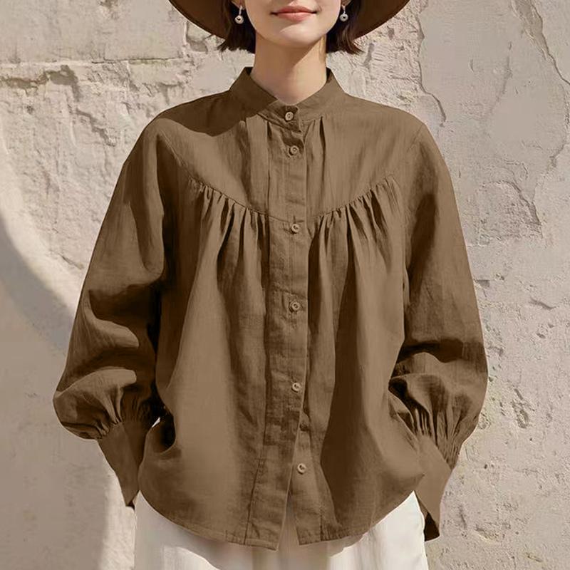 ZANZEA Women Casual Round Neck Solid Color Long Sleeve Blouse