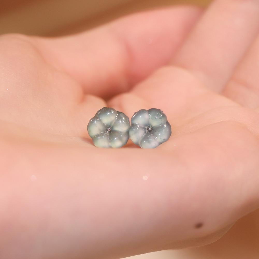 Natural blue water jadeite sterling silver s925 flower stud earrings high-end simple fashion versatile daily jewelry gifts