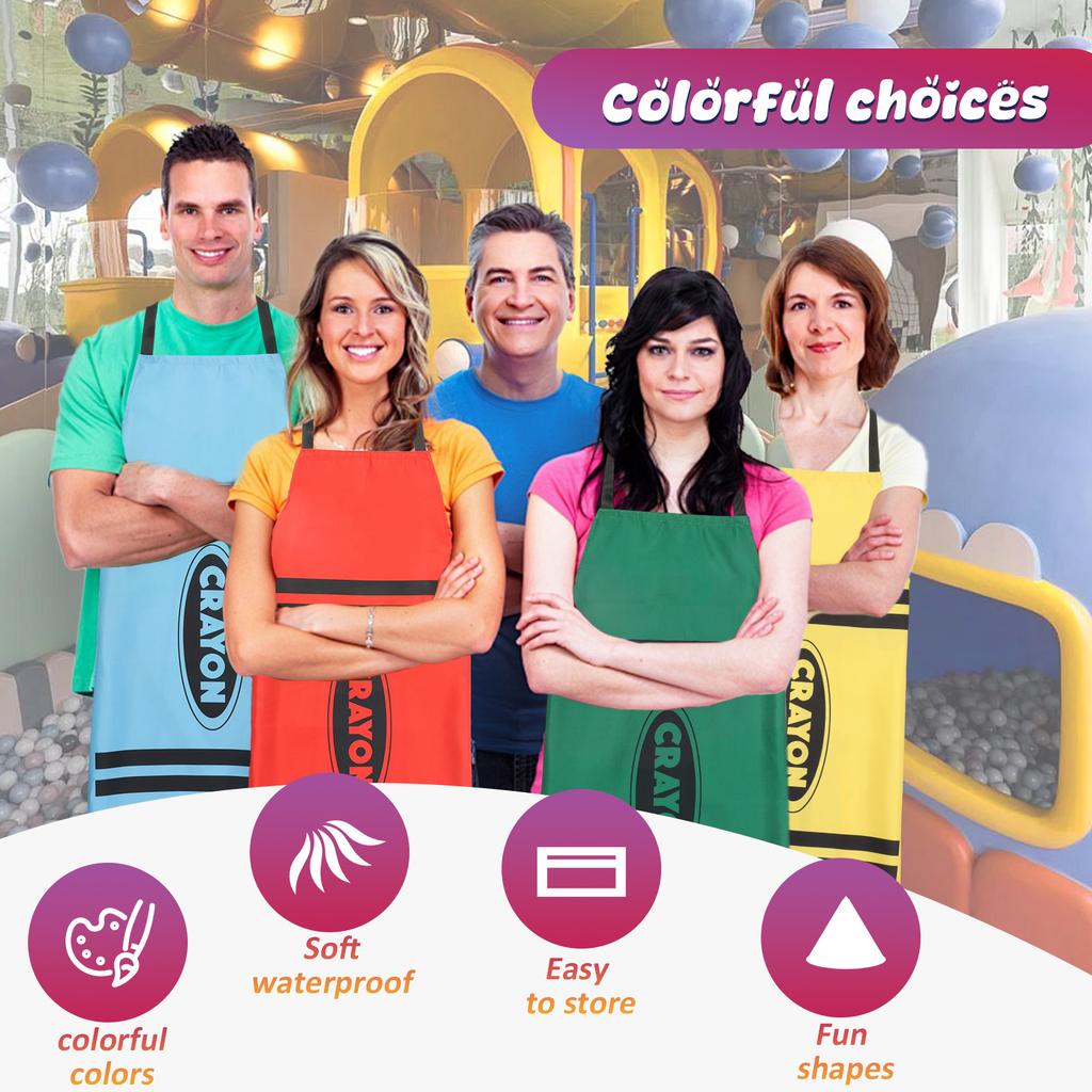 7Pcs Crayon Apron Costume Set 7 Color Polyester Halloween Crayon Costume with Cone Hat Adjustable Cooking Apron Unisex for Party