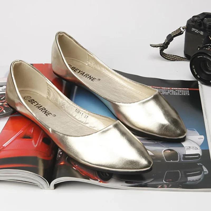 Women's Shoes Bright Surface Soft Leather Comfortable Flat Shoes Pointed Solid Color Shallow Mouth Single Shoe Zapatos Mujer