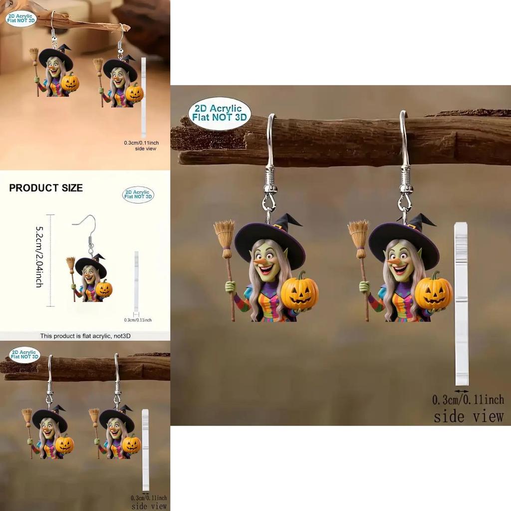 Halloween Theme Witch Broom And Pumpkin Pattern Women Earrings For Women Holiday Party Decor