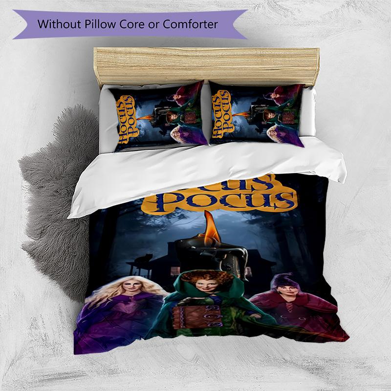 Hocus Pocus 3pcs Bedding Set Duvet Cover Closure Includes 1 Duvet Cover & 2 Pillowcases for All Seasons Bedroom Home Dorm Decor