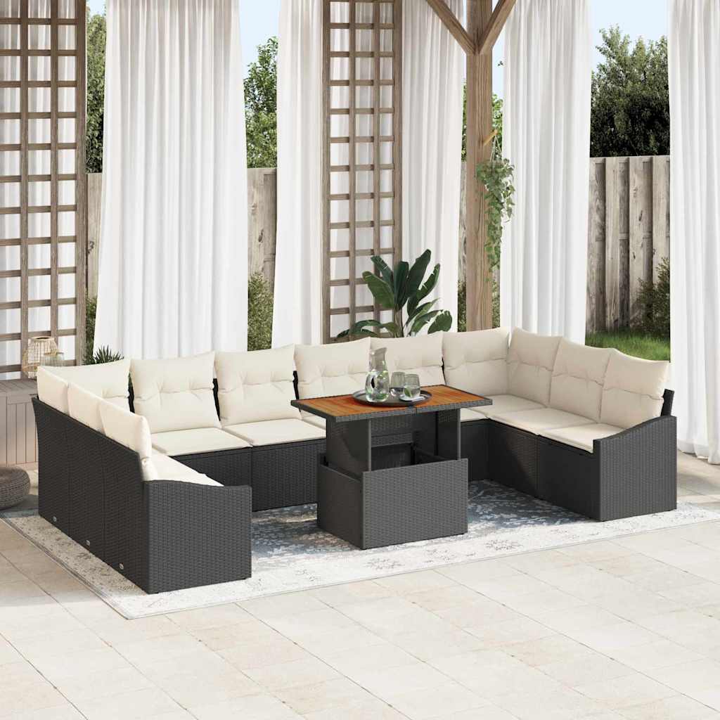 Garden Sofa Set with Storage 11 pcs Black Poly Rattan