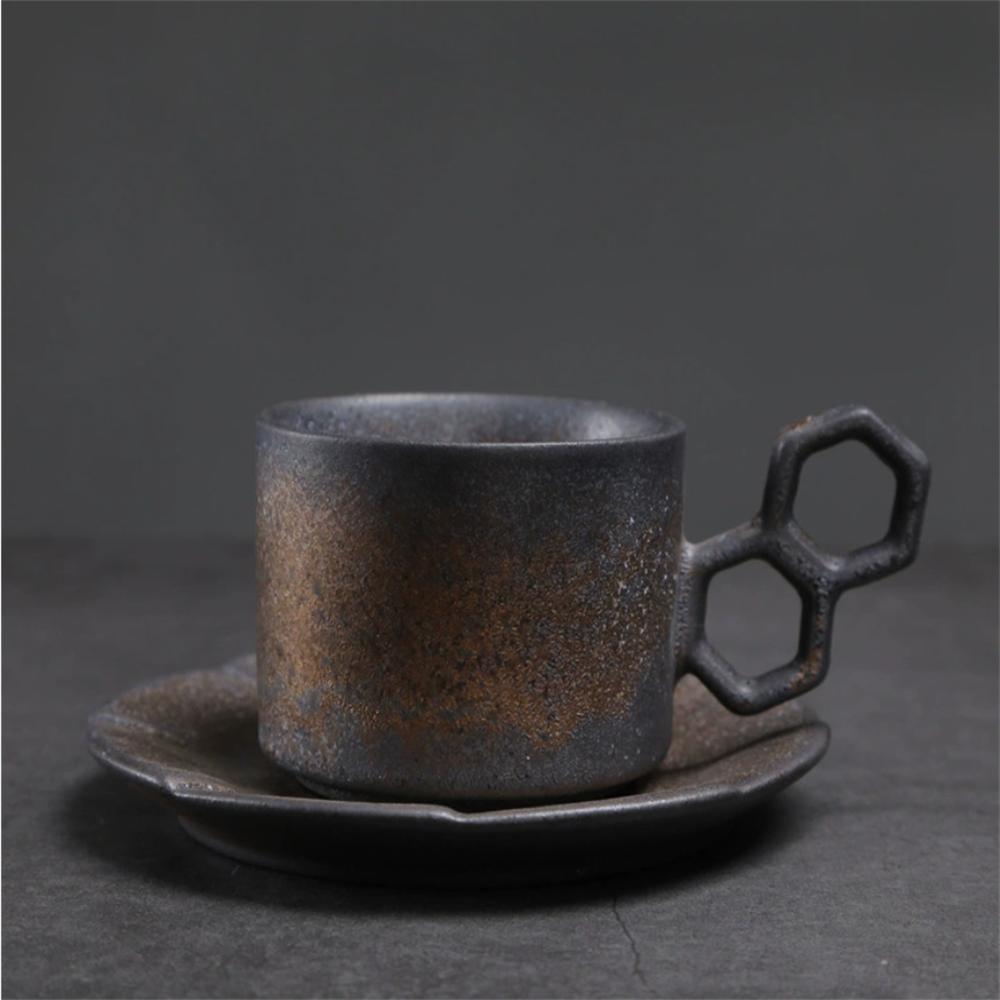 1X Japanese Style Creative Retro Ceramic Coffee Cup Mugs Saucer Set Tea Coarse Coffee Milk Cups Mug