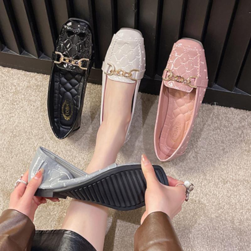 Square Toe Soft Leather Soft Sole Small Leather Shoes for Women French Style Toe Shoes Flat Shoes