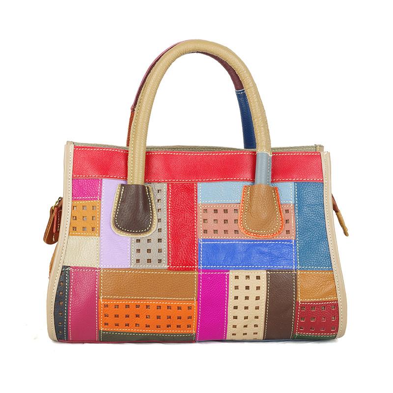Women S Bag Leather Women S Splicing Messenger Bag Color Contrasting Shoulder Bag Women S Handbag Kelly Bag Versatile Fashion