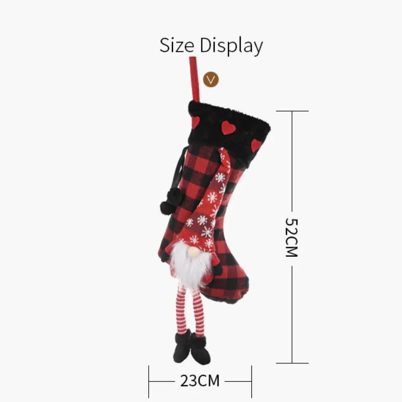 Plush Lattice Christmas Socks Candy Gift Bag Creative Hanging Decoration
