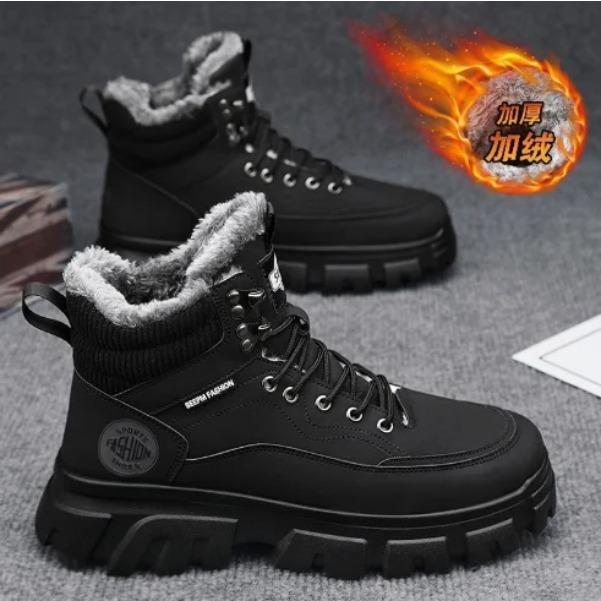 Pánské zimní vysoké britského stylu cargo velké žluté boty pánské plus fleecové bavlněné boty s tlustou podrážkou venkovní kotníkové boty H217