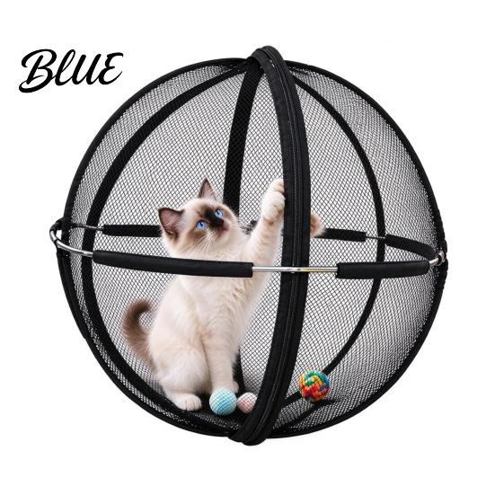Outdoor Cat Adventure Gear 27" Hamster Ball Rolling Enclosure Foldable Breathable Mesh Playpen Portable Pet for Cats with Metal Support &