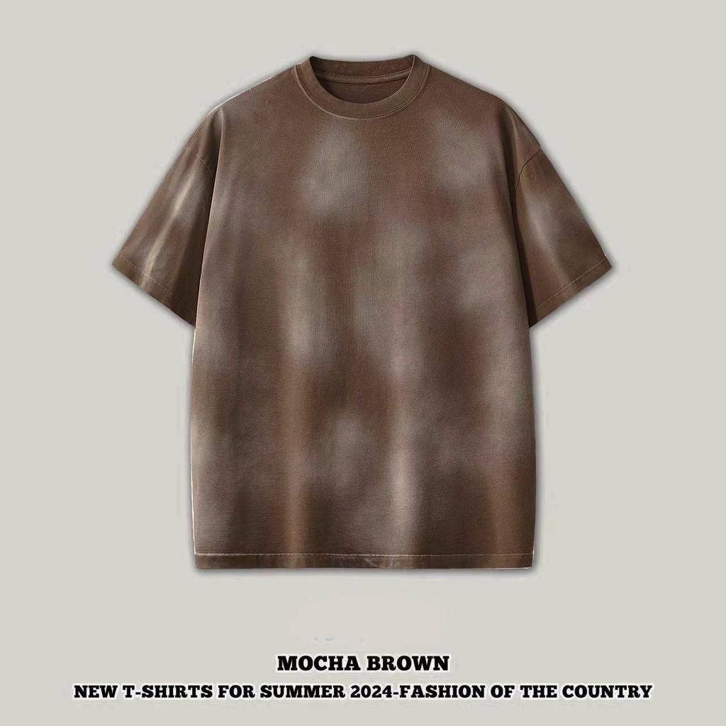 Streetwear Enfärgad Dopaminserien Unisex T-shirt Bomull Tvättad T-shirt Unisex Toppar Tees Sommar Kortärmad T-shirt