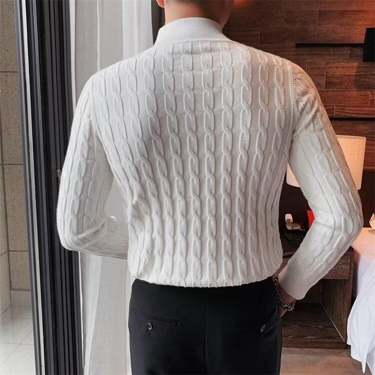 Men's Korean-Style Slim Fit High Neck Sweater - Warm Knitwear for Autumn/Winter