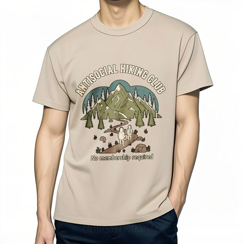Comfortable Unisex Crew Neck Tshirt Streetwear Antisocial Hiking Club Mountain Scene Hiker Trail Trees Anime For Her Teeshirt