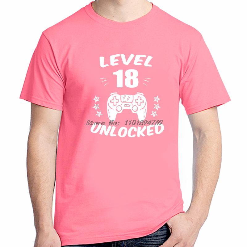 Level 18 Unlocked Video Gamer 18th Birthday Gift Graphic T Shirts Summer Cotton Short Sleeve Tshirts Unisex Print T Shirt