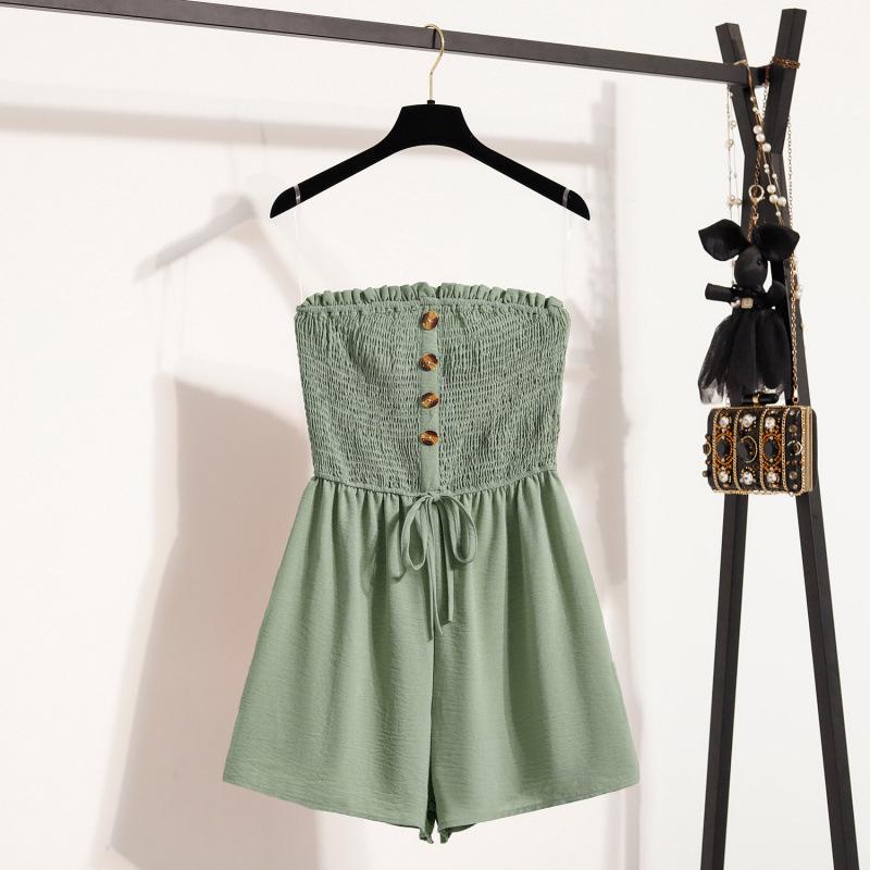 

Весна 2025 Европейский и американский однотонный комбинезон-бандо на шнуровке для женщин - Сексуальная, повседневная мода Medium зелёный